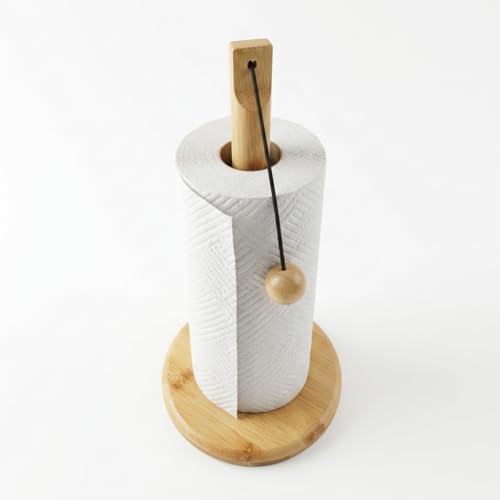 Alternative view of Doğal Bambu Bohem Top Tutacaklı Kağıt Havluluk - Dekoratif Ahşap Stand (30x14 cm, Kahve ve Bambu Renk Seçenekli, 1 Adet) (DOĞAL)