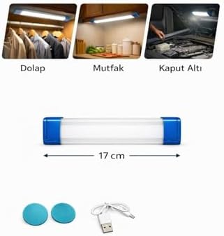 USB Şarjlı LED Dolap Işığı, Manyetik 3 Kademeli Kabin Lambası, Gardırop Mutfak Tezgah Altı Aydınlatma, Kablosuz Montaj, Beyaz Işık, Mıknatıslı Duvar Lambası,Araç Kaput Atdınlatma - Görsel 3