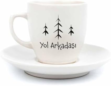 Yol Arkadaşı Temalı 2 Kişilik 4 Parça Krem Türk Kahvesi Fincan Seti - Hediyelik Kahve Fincanı Seti