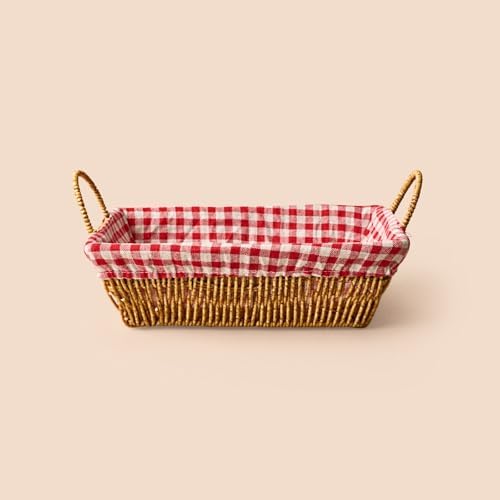Alternative view of Doğal Rattan Kumaşlı Ekmeklik ve Sunum Sepeti - Kırmızı Kumaş Örtülü Rustik Kahvaltı ve Servis Düzenleyici (Dikdörtgen)