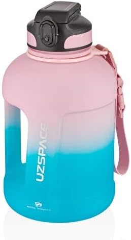 1700ml Çift Renk Pipetli Taşıma Askılı Kulplu Softtouch Motivasyon Su Matarası (Pembe-Mavi) - Görsel 2