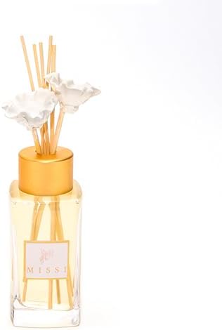 180 ml Kare Şişe Ekru Çiçek Bambu Çubuklu Vanilya Sandal Oda Kokusu