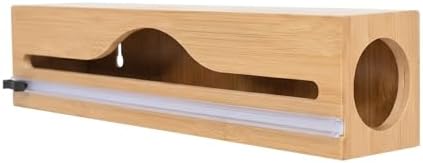 Bambu Streç Film Kesici ve Düzenleyici - Pratik Kesicili Alüminyum Folyo ve Yağlı Kağıt Saklama Kutusu - Mutfak Çekmece İçi Düzenleyici Organizer - 33 cm Uyumlu Ahşap Streç Kutusu