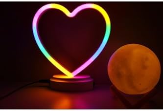 Işık kasabası(107) Neon Kalp Ve 3 D Led Sarı Küre Gece Lambası Sarı