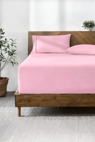Lastikli & Hipoalerjenik Çarşaf |%100 Pamuk Penye Kumaş | 120x200 cm Pembe, LUXCARSAF