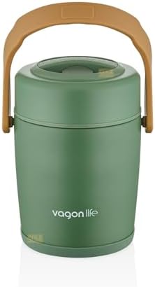 1600ml Lunchbox 2 Kaseli 4-6 Saat Sıcak/Soğuk Termos Özellikli Çelik Sefer Tası Yemek Kutusu (Yeşil) - Görsel 3