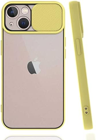 Apple iPhone 13 ile uyumlu Kılıf Slayt Sürgülü Arkası Buzlu Lensi Kapak - Sarı