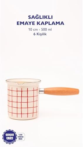 Cupid Kareli Emaye Ahşap Saplı Cezve (500Ml-6 Kişilik) - Görsel 3