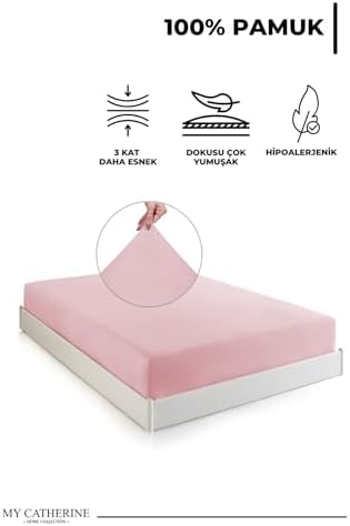 Lastikli & Hipoalerjenik Çarşaf%100 Pamuk Penye Kumaş Pembe 180x200, LUXCARSAF