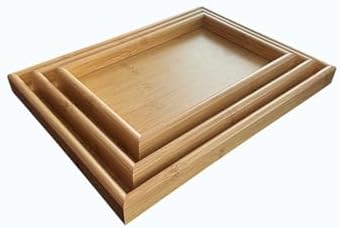 Doğal Bambu Sunum Tepsisi Seti, İç İçe Geçebilir Dikdörtgen Servis Tepsisi, 3'lü Set, 40x30, 35x25, 30x20 cm - Görsel 2