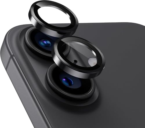 iPhone 16 ve iPhone 16 Plus Uyumlu Kamera Camı Lens Koruyucu Halka Set - Siyah Titanyum