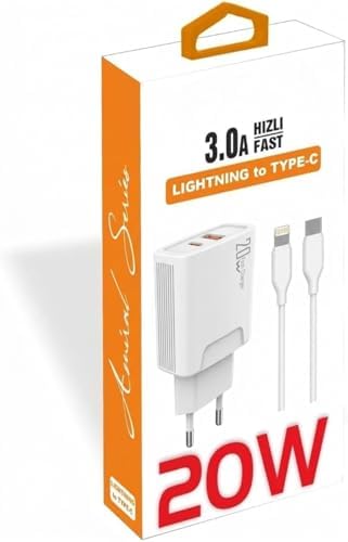 20 watt USB + Type-C çıkışlı Hızlı Şarj Başlık Adaptör + 1m 3A Type-C to Lightning ile Uyumlu Kablo (Yerli Üretim) KDR-42 Beyaz (20w+iPhone ile Uyumlu Kablo) - Görsel 3