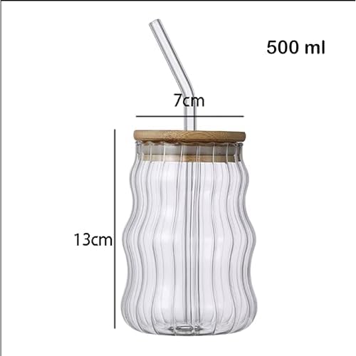 Alternative view of 500ml Bambu Kapaklı Cam Bardak, Cam Pipetli Silikon Kapak Contalı Desenli Sıcak Soğuk İçecekler Kahve Meyve Suları ve Çayları için Şık Ergonamik Tasarım