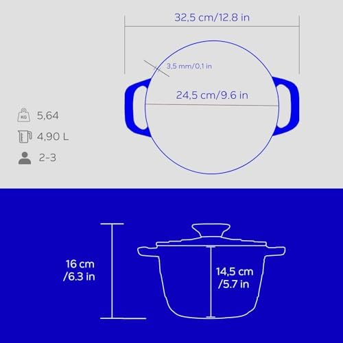 Döküm Yuvarlak Tencere Döküm Demir Kapak Experience Serisi Çap(Ø)23cm Mavi - Görsel 2