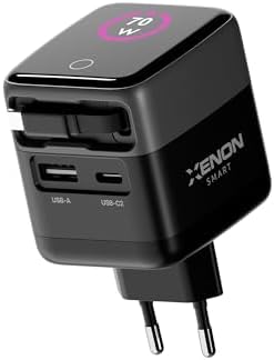 Xenon Smart Hızlı Şarj Adaptörü | 70W GaN USB-C & USB-A Dahili Type-C Kablo PD PPS Dijital Ekran X6413