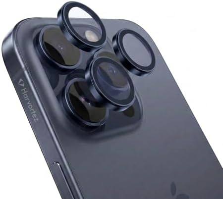 iPhone 15 Pro / 15 Pro Max ile Uyumlu Safir Kamera Lens Koruyucu - Alüminyum Çerçeveli, Hizalama Aparatlı, Su Geçirmez Glue Layer,%95+ Kristal Netlikte 9H Safir Cam - Mavi Titanyum - Görsel 2