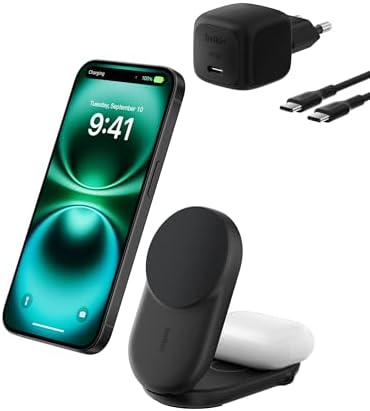 Alternative view of UltraCharge MagSafe Uyumlu 2’si 1 Arada Qi2 25W Kablosuz Şarj İstasyonu, iPhone 16, AirPods, Pixelsnap, Dönüştürülebilir Masaüstü Standı, USB-C Portlu, 45W Adaptör, Siyah