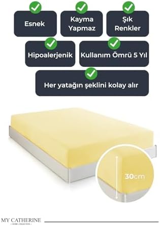 Alternative view of Lastikli & Hipoalerjenik Çarşaf |%100 Pamuk Penye Kumaş | Çift Kişilik 180x200 cm - Lemon, LUXCARSAF