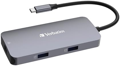 Alternative view of Verbatim USB-C Pro Multiport Hub 5'i 1 arada, çoklu bağlantı noktalı adaptör, USB-C, HDMI, RJ45, USB-A ve USB-C PD, Mac, MacBook Pro/Air, iPad Pro, Thinkpad, Windows bilgisayar, dizüstü bilgisayar ve