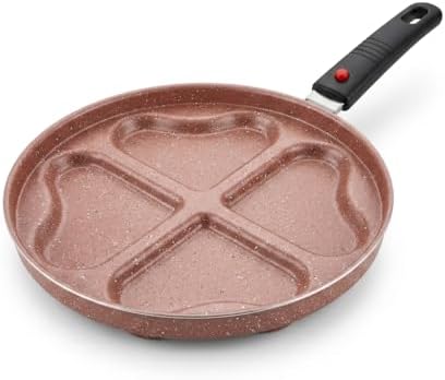 Redio Romantik 24 cm Kalpli Pankek ve Omlet Tavası - 4 Gözlü, Çıkarılabilir Saplı Yanmaz Yapışmaz Bölmeli Tava (PEMBE) - Görsel 3