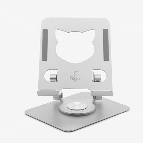 fiigo 360 Derece Dönebilen Tablet ve Telefon Standı Kedi Figürlü Metal Silver