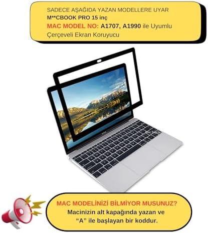 MacBook Pro 15 inc Uyumlu Cerceveli Mat Anti Glare Ekran Koruyucu Yansima Onleyici Touch Bar Destekli A1707 A1990 Şeffaf - Görsel 3