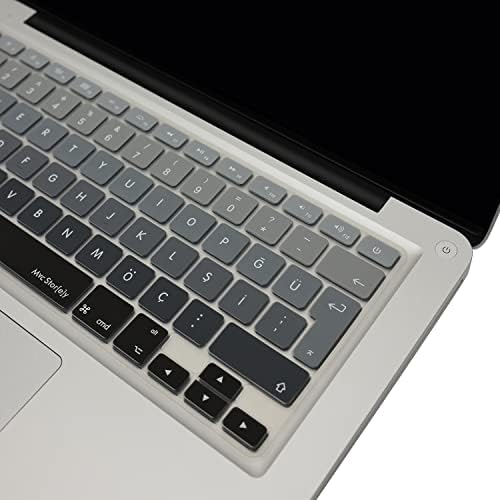 MacBook Klavye Filmi Türkçe Q Kaplama Ultra İnce Silikon Air Pro Eski USB li Modeller 2008-2017 Uyumlu Yıkanabilir Koruyucu Film Renkli Baskı Siyah Gri - Görsel 3