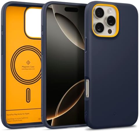 Caseology Apple iPhone 16 Pro ile Uyumlu Silikon MagSafe Kılıf Nano Pop Mag Hava Kanalı Teknolojisi™ Askeri Sınıf Koruma Blueberry Navy Kaymaz Kapak - ACS08172