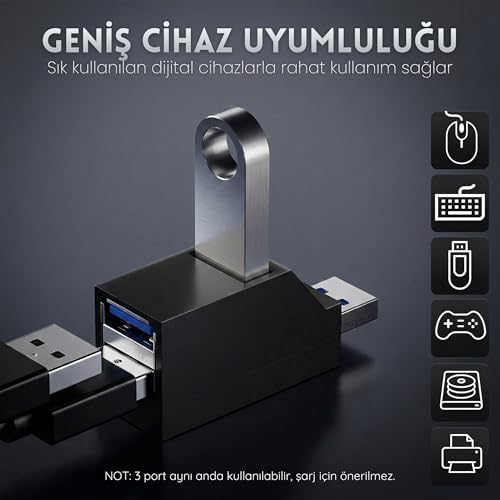 Alternative view of USB Çoklayıcı Hub 3 Port Switch - 1x USB 3.0 + 2x USB 2.0 - Laptop, PC için USB Çoğaltıcı Adaptör - Kolay Taşınabilir Bileklik İpli Splitter - Siyah