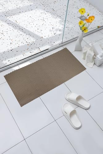 Premium Serisi Banyo - Küvet İçi Kaydırmaz Vantuzlu Hasır Desenli Diktördgen Paspas 68,5 x 35,5 cm, Krem