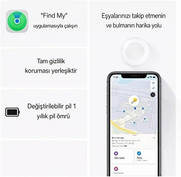 AirTag Find My Uyumlu Akıllı Takip Cihazı 98 dB Sesli Alarm iPhone iPad Uyumlu - Görsel 3