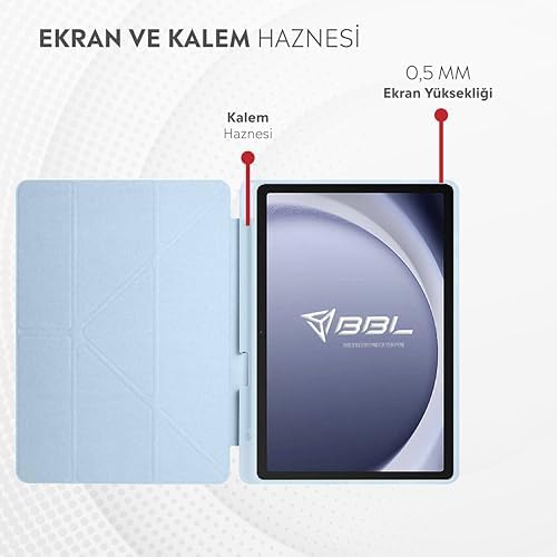 Apple iPad ile Uyumlu Kalem Bölmeli Trifolding Cover Tablet Kılıf Katlanabilir Standlı Otomatik Uyku Modlu Darbe Emici İnce Tasarım (Mavi, iPad 12.9 Air 13 2024/2025)