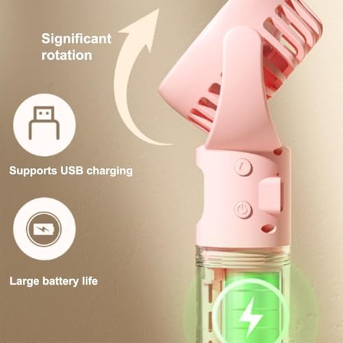 Su Püskürtmeli Taşınabilir El Vantilatörü, USB-C Şarjlı, 3 Kademeli, 30ml Su Hazneli, Telefon Standlı Masaüstü Mini Fan - Mavi - Görsel 3