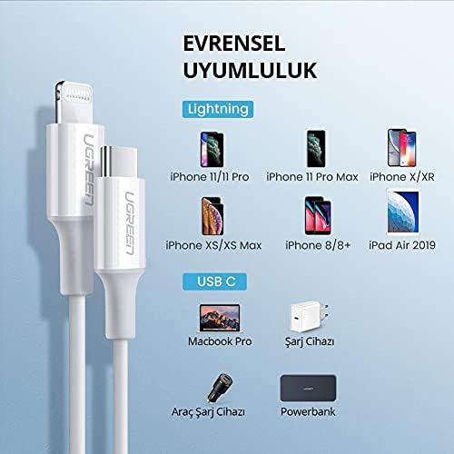 Alternative view of Type-C Lightning MFi Lisanslı iPhone Hızlı Şarj Kablosu, PD Uyumlu, 1 Metre, Beyaz