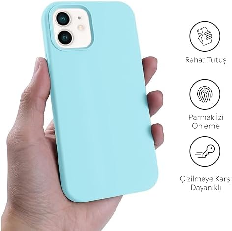 iPhone Kılıf İnce Sıvı Silikon 3 Katmanlı Tam Kaplamalı Yumuşak Jel Kauçuk Kılıf Kapak (Deniz Mavisi, iPhone 11)