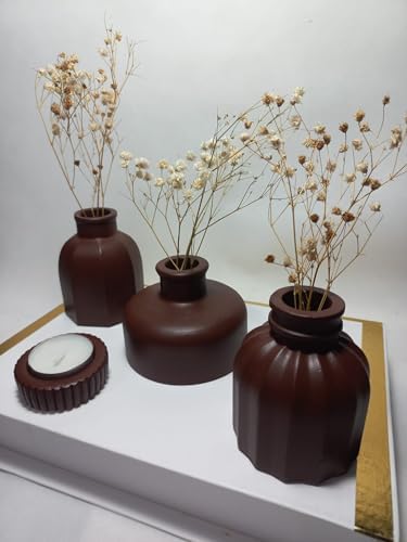 Alternative view of Modern Minimal Vazo Set 3'lü, Ev & Ofis Hediyelik, Dekoratif Obje, Chocolate Kahve