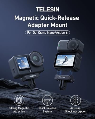 Alternative view of TELESIN DJI Osmo Nano/Action 6 için manyetik hızlı serbest bırakma adaptörü montajı, çift yönlü mıknatıs, metal mandallar, şok emici silikon ped, DJI Osmo Nano için adaptör tabanı/Action 6