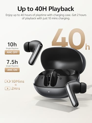 QCY MeloBuds N20 Aktif Gürültü Önleyici Kablosuz Kulaklıklar, 6 Mikrofonlu 50dB ANC Kulaklıklar ENC Clear Call, 13mm Dinamik Sürücü, 40H Pil Ömrü, Bluetooth 6.0 (Siyah)
