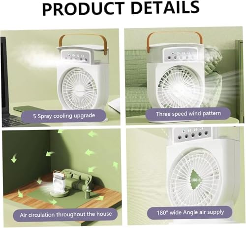 Buğulanma Fanı 3 Hızlı Rüzgarlı Taşınabilir AC Sessiz Sis Fanı USB Şarj Edilebilir Küçük Taşınabilir Klima 600ml Hava Soğutucu Fanı, 7 Gece Lambalı 1/2/3 H Zamanlayıcı Stili 2, Hava Soğutucu Fanı - Görsel 3