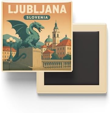 Ljubljana Slovenya - Ejderha Köprüsü - Baskılı Buzdolap Magneti Kare 9x9 cm