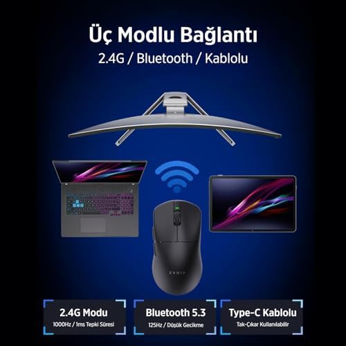 EVNIA Serisi SPK9618 Kablosuz Bluetooth Dual Mod 26000DPI 6 Tuşlu Optik Oyuncu Mouse Siyah - Görsel 3