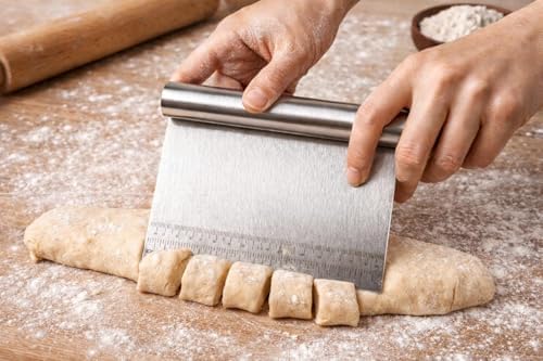 Paslanmaz Çelik Hamur Kesici ve Kazıyıcı, Ölçü Çizgili Hamur Bölücü Spatula - Görsel 3