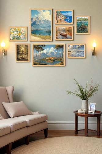 Alternative view of 8’li Ahşap Çerçeveli Tablo Seti –Çiçek Temalı– 35x50 ve 20x30 cm – Dekoratif Duvar Tablosu-Çiçek