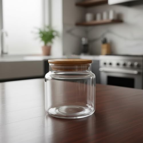 Alternative view of 1 Adet Bambu Kapaklı Borosilikat Cam Kavanoz - Vakumlu Sızdırmaz Silikon Contalı Yuvarlak Şeffaf Erzak Kabı Baharatlık ve Mutfak Düzenleyici (Boy Seçenekli) (500ML)