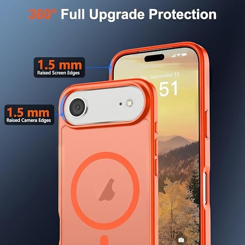 MagSafe Uyumlu Manyetik iPhone 17/17 Air / 17 Pro / 17 Pro Max Kılıf – Mat Şeffaf İnce Tasarım, Anti-Parmak İzi, Darbe Emici Telefon Kapağı – Turuncu, EVINTO (Iphone 17 Air)