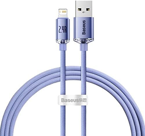 Crystal Shine, 2.4 A USB-A & Lightning Data ve Şarj Kablosu, 1.2 Metre, Mor, CAJY000005