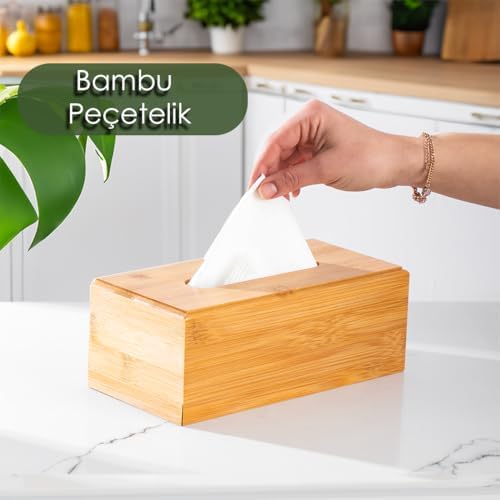 0006 Bambu Peçetelik Ahşap Dekoratif Peçetelik Masaüstü Peçetelik Peçete Düzenleyici Peçete Kutusu - Görsel 3