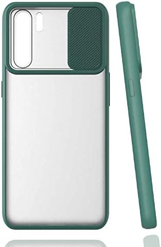 Oppo Reno 3 ile uyumlu Kılıf Slayt Sürgülü Arkası Buzlu Lensi Kapak - Koyu Yeşil