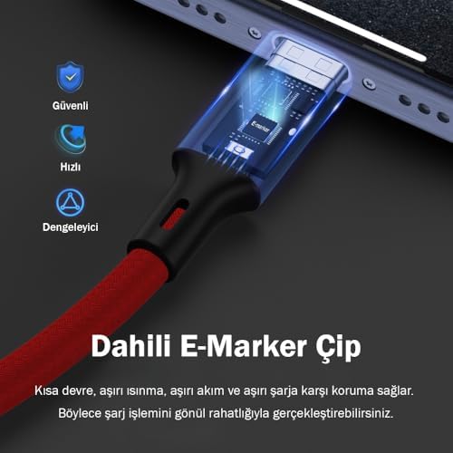 USB 3.0 USB-A'dan USB-C'ye 15W PD Hızlı Şarj 5V3A Yüksek Kaliteli Alüminyum Örgülü Kablo 5Gbps 1 Metre (Kırmızı) - Görsel 2