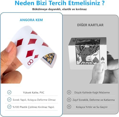 Angora Kem Plastik Iskambil Oyun Kağıdı Çift Deste BİRİÇ OYUN KAĞIDI 52 - Plastic Playing Cards - Görsel 3